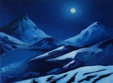 Night Scenery Original Oil Painting, Night Landscape Painting, Mountain Artwork, Full Moon - Etsy