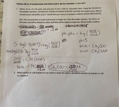 Solved Making 100 mL of acetate/acetic acid buffer at pH 5. | Chegg.com