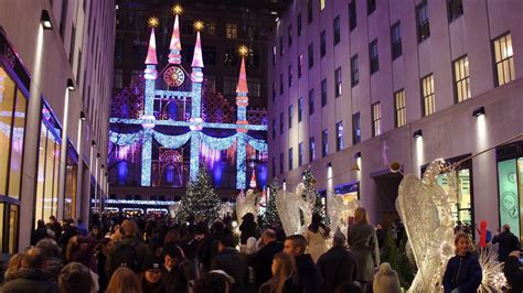 Downtown Rockefeller Center area with Christmas Lights 4k Stock Video ...