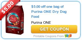 Hot New Printable Coupon: $5.00 off one bag of Purina ONE Dry Dog Food