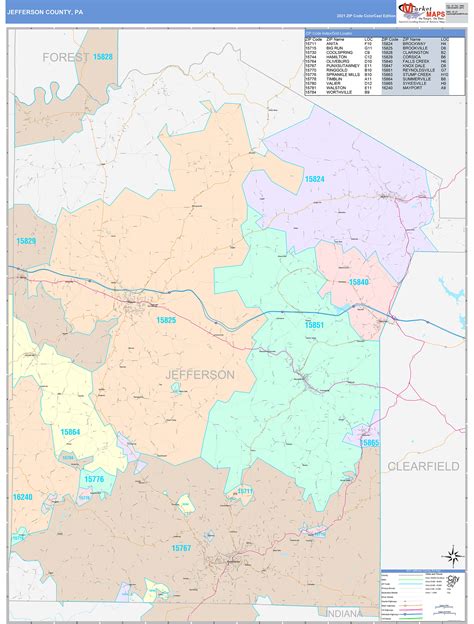 Jefferson County, PA Wall Map Color Cast Style by MarketMAPS - MapSales