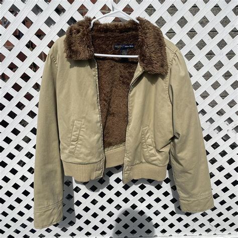 Vintage Abercrombie and fitch crop jacket. Faux fur... - Depop