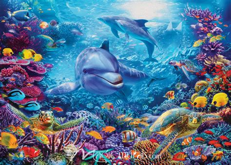 Underwater Dolphin and Turtle Wallpaper Mural by Magic Murals