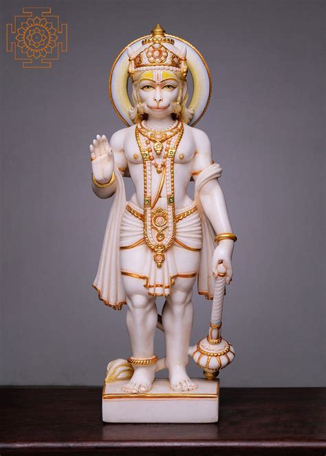 30" Standing Hanuman Statue | Handmade Cultured Marble Blessing Lord Hanuman Idol | Hindu Monkey ...