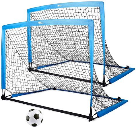 Amzdeal 4 Ft. × 3 Ft. Blue Portable Soccer Goal Kids Soccer Net for Backyard Training Practice ...