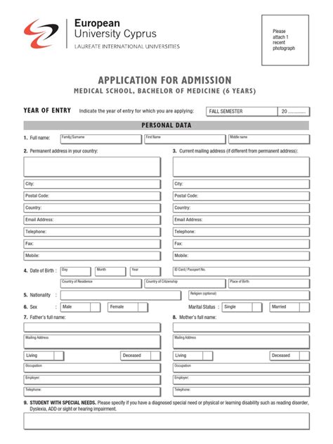 Application For Admission: Medical School, Bachelor Of Medicine (6 ...