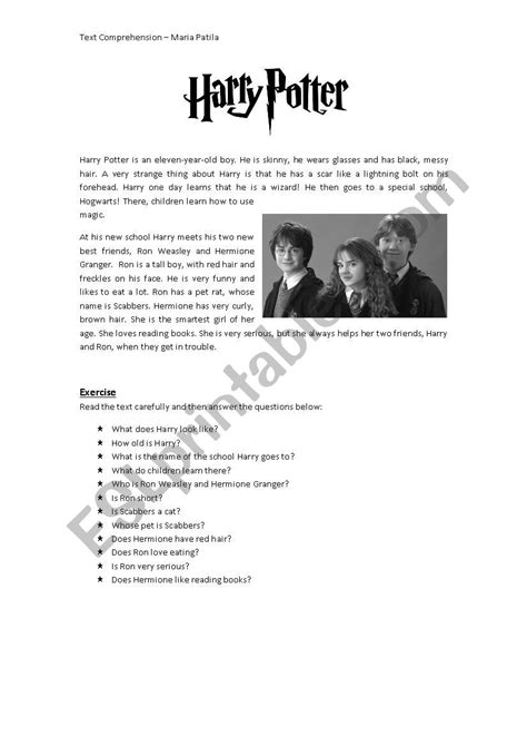 25+ Printable Harry Potter Reading Comprehension Worksheets Pdf Gif ...