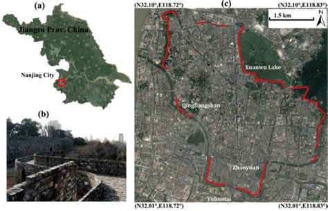 (a) Location of Nanjing City indicated by the red rectangle; (b)... | Download Scientific Diagram