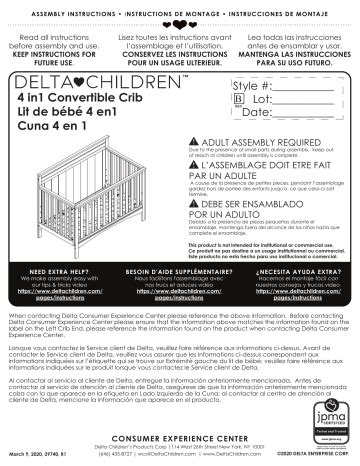 Delta Children Fancy 4-in-1 Crib Assembly Instructions | Manualzz