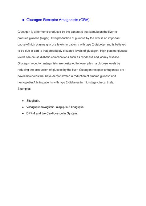 Glucagon Receptor Antagonists (GRA) - Glucagon Receptor Antagonists (GRA) Glucagon is a hormone ...