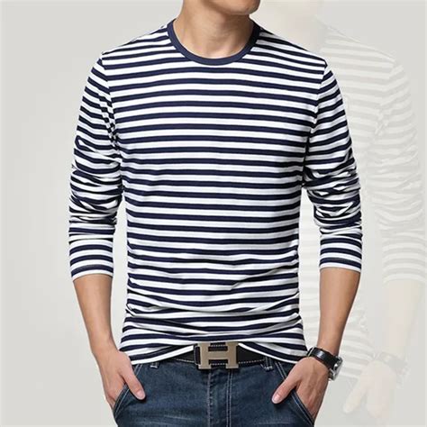 Navy style long sleeve shirt men T shirt o neck stripe t shirt men ...