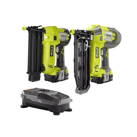 RYOBI 18V ONE+ Li-Ion Cordless AirStrike 18-Gauge Brad Nailer and 16-Gauge Straight Nailer ...