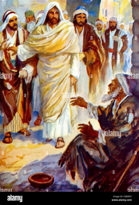 Blind Bartimaeus Calls To Jesus To Restore His Sight Painting By Henry Coller Bible Story Stock ...