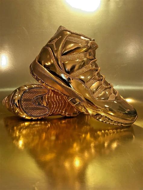 Gold Air Jordan 11 Retro Custom 24k Plated GOLD Extremely Rare One of a ...