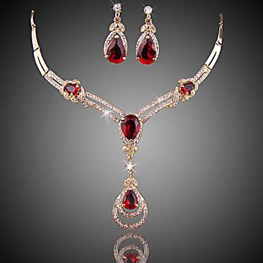 Women's Red Crystal Synthetic Ruby Jewelry Set - Zircon, Cubic Zirconia, Gold Plated Drop Luxury ...