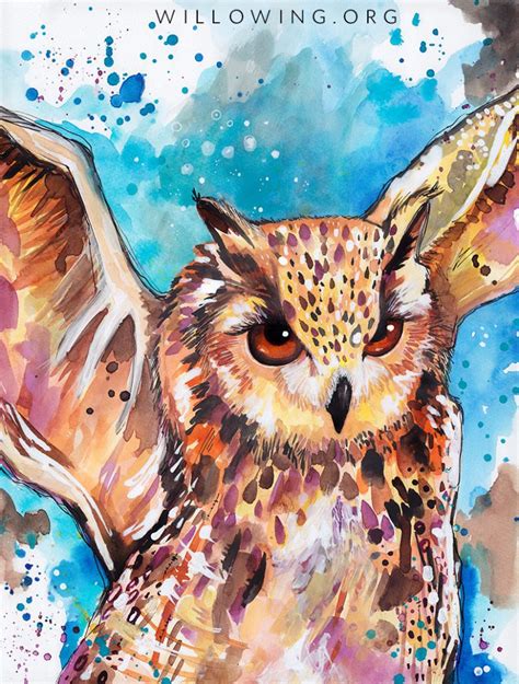 Owl in Flight - Original Painting - Willowing Arts