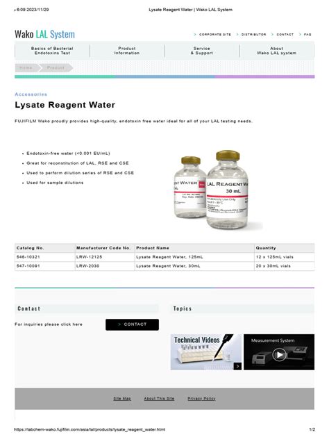 Lysate Reagent Water - Wako LAL System | PDF