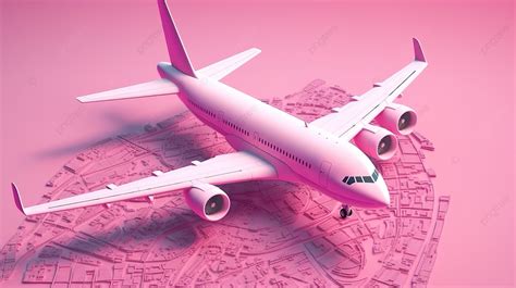 3d Render Of A Pink Airplane With A Route Illustration Background ...