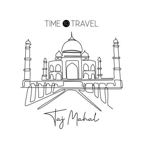 Single continuous line drawing Taj Mahal landmark. Historical beauty ...