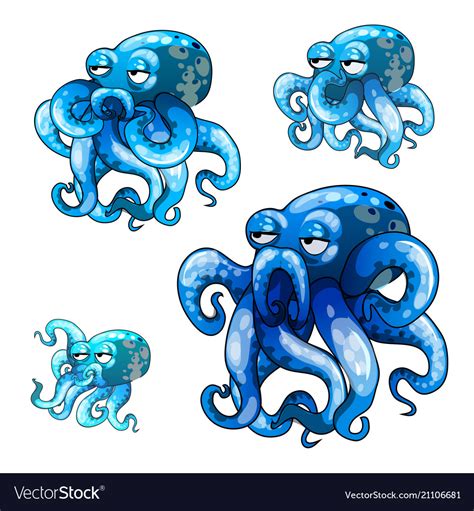 Set of stages of growth of animated octopus Vector Image