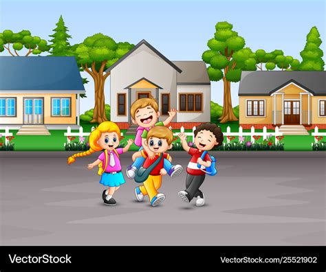 Cartoon children going to school Royalty Free Vector Image