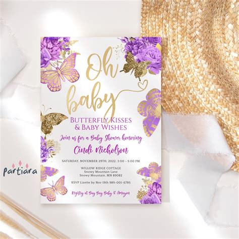 Geometric Purple Pink Butterfly Baby Shower Invitation Template Instant ...