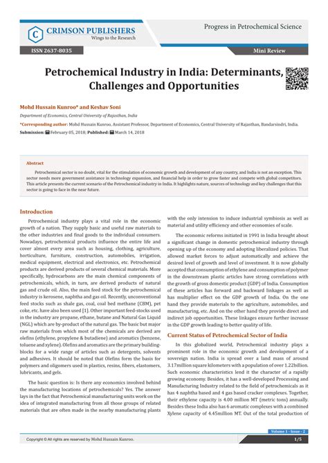 (PDF) Petrochemical Industry in India: Determinants, Challenges and ...