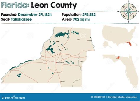 Map of Leon County in Florida Stock Vector - Illustration of american ...