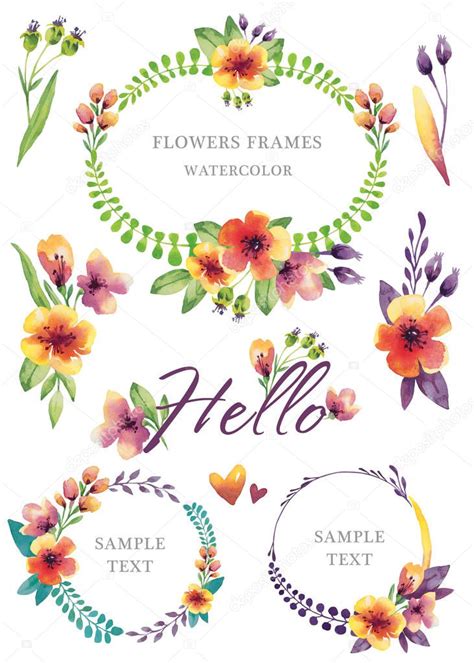 Watercolor botanical borders set. — Stock Photo © anastezzzia.gmail.com ...