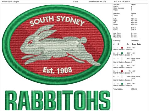 South Sydney Rabbitohs - Misc. Sports Embroidery Logo in 4 sizes - SPLN004083 • Sports Logos ...