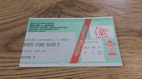 Wales v Japan 1993 Rugby Ticket - Rugbyreplay