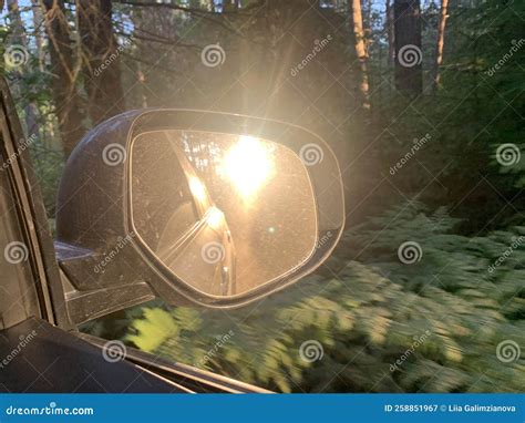 Sunset in a Rear View Mirror Stock Image - Image of road, driving: 258851967