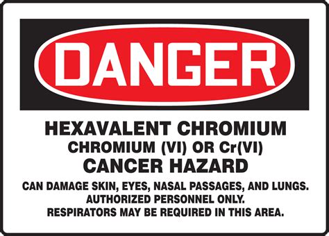 Hexavalent Chromium OSHA Danger Hazardous Chemical Signs MCAW129