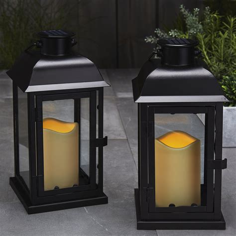 Outdoor Black Solar Candle Lanterns, 11" Height, Warm White LEDs, Dusk to Dawn 814911021524 | eBay