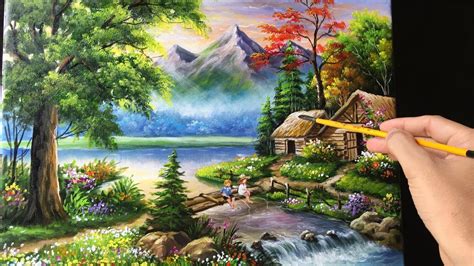 Painting a Beautiful Mountain Landscape with Acrylics - YouTube