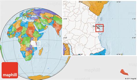 Political Location Map of Dar-Es-Salaam, highlighted country