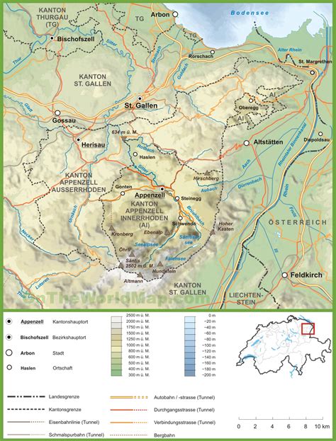 Canton of Appenzell Innerrhoden road map - Ontheworldmap.com