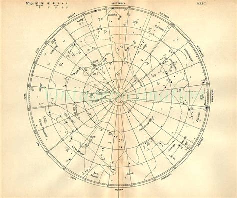 1897 Vintage Star Chart Beautiful Celestial Map