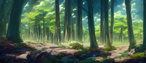 Premium Photo | A beautiful rural nature forest. an illustration in an anime background ...