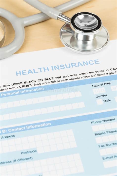 Health Insurance Application Form with Stethoscope Stock Photo - Image ...