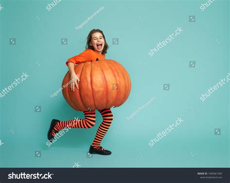 Happy Halloween Cute Little Girl Pumpkin Stock Photo 1495061405 ...