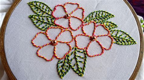 Whipped Running Stitch, Whipped Stitch Flower Design - YouTube