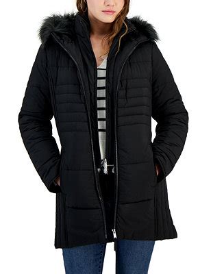 Maralyn & Me Juniors' Bibbed Faux-Fur-Hooded Puffer Coat - Macy's