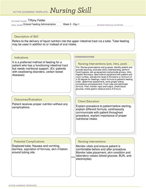 5-1 Ticket - Enteral Feed - ACTIVE LEARNING TEMPLATES Nursing Skill ...