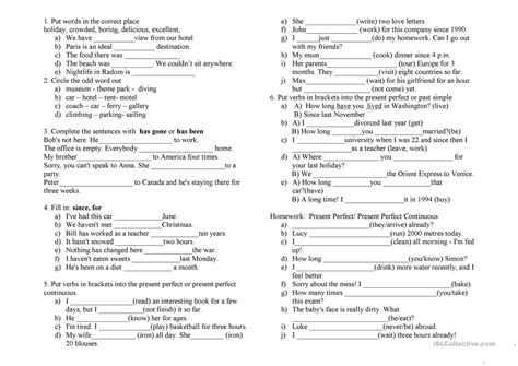 Present Perfect Vs Past Perfect Worksheet