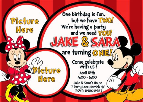 Free Mickey and Minnie Mouse Birthday Invitations | Minnie mouse birthday invitations, Minnie ...