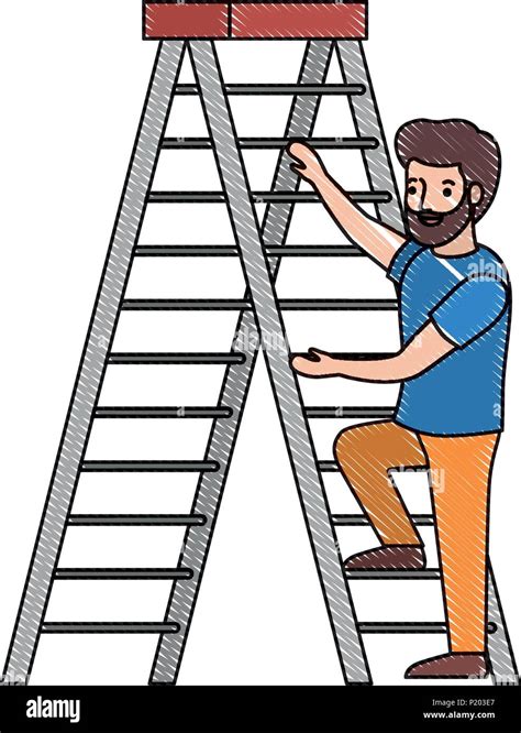 Cartoon Illustration Man Climbing Ladder High Resolution Stock ...