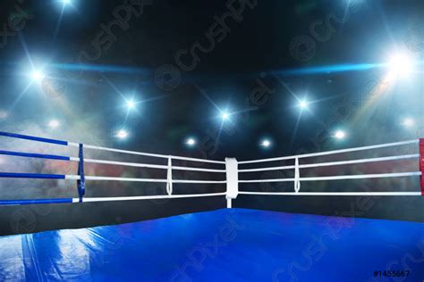 Empty boxing ring, view on corner with white ropes - stock photo ...