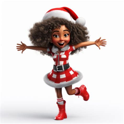 Premium AI Image | d illustration afro black girl wearing santa claus ...