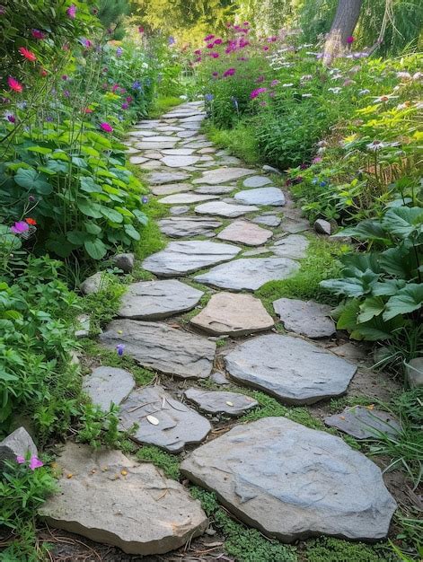 Premium Photo | Stone walk path in the garden